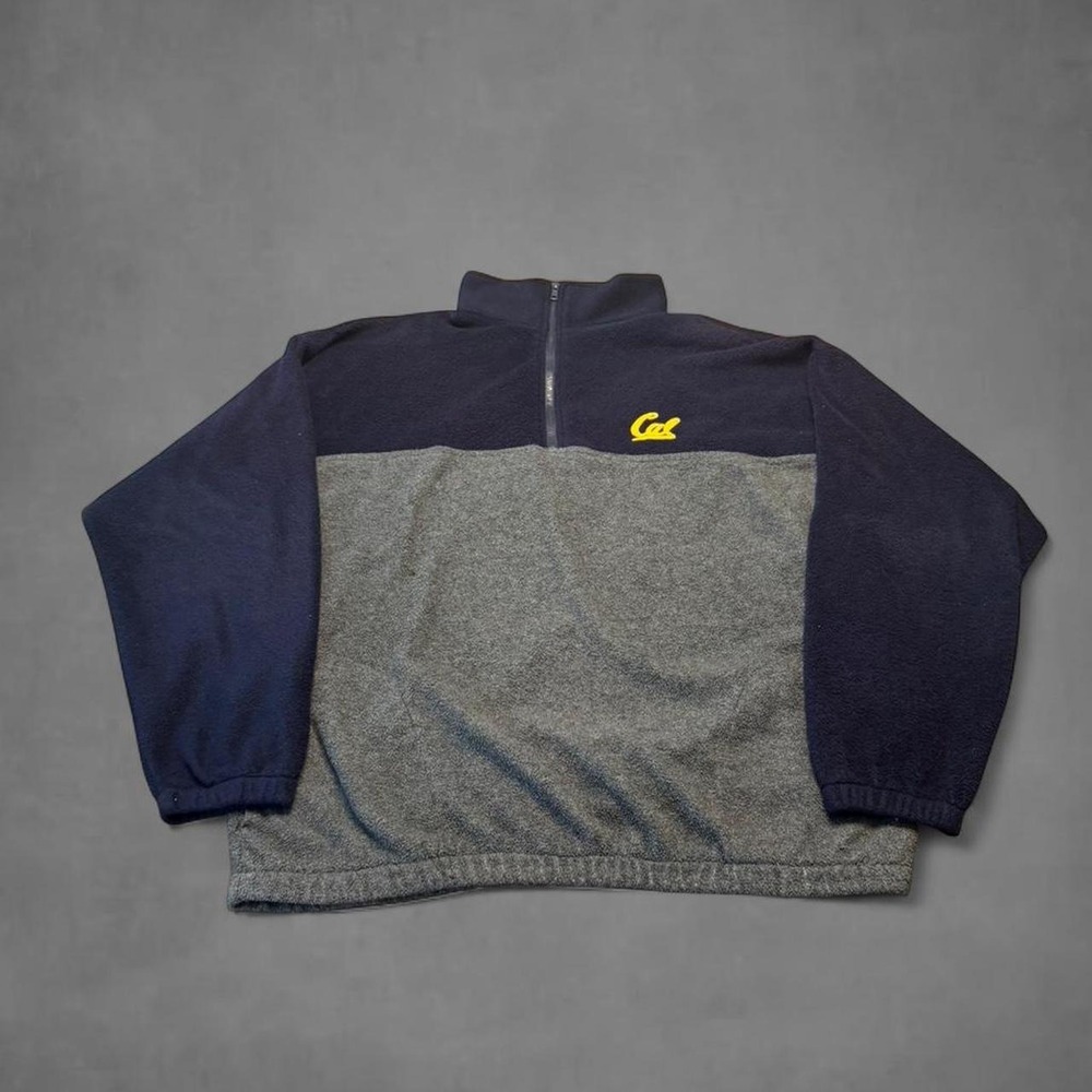 Vintage Cal Golden Bears Football Quarter Zip Fleece Sweatshirt Navy Gray Mens